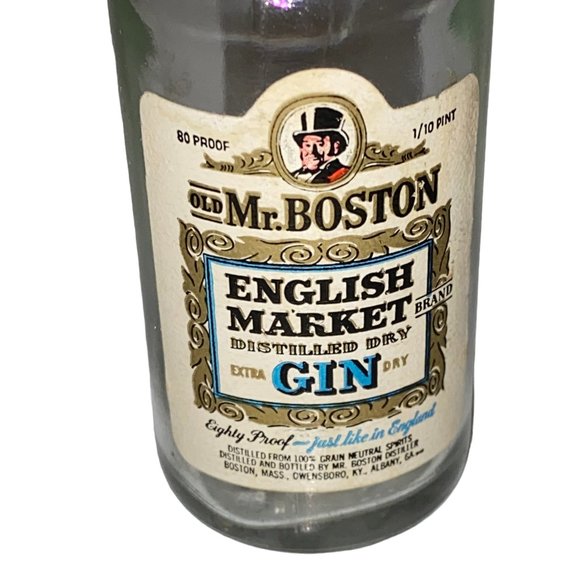 Vintage 1960s Empty Mr. Boston English Market Gin Mini Bar Plane Glass Bottle - Picture 2 of 5